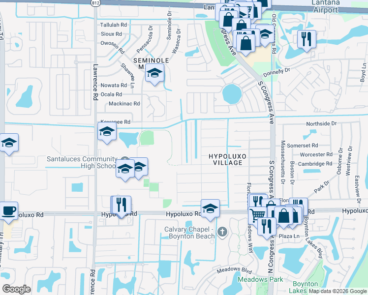 map of restaurants, bars, coffee shops, grocery stores, and more near 6653 Riparian Road in Lake Worth