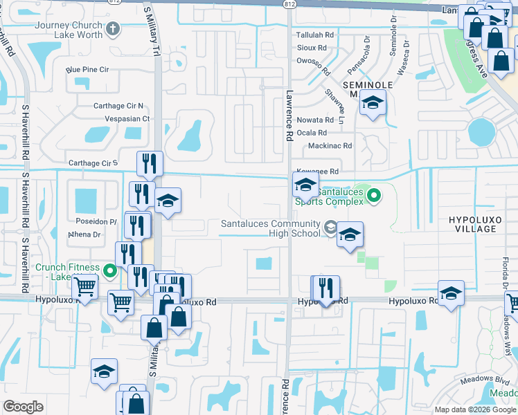 map of restaurants, bars, coffee shops, grocery stores, and more near 4141 Nova Lane in Lake Worth