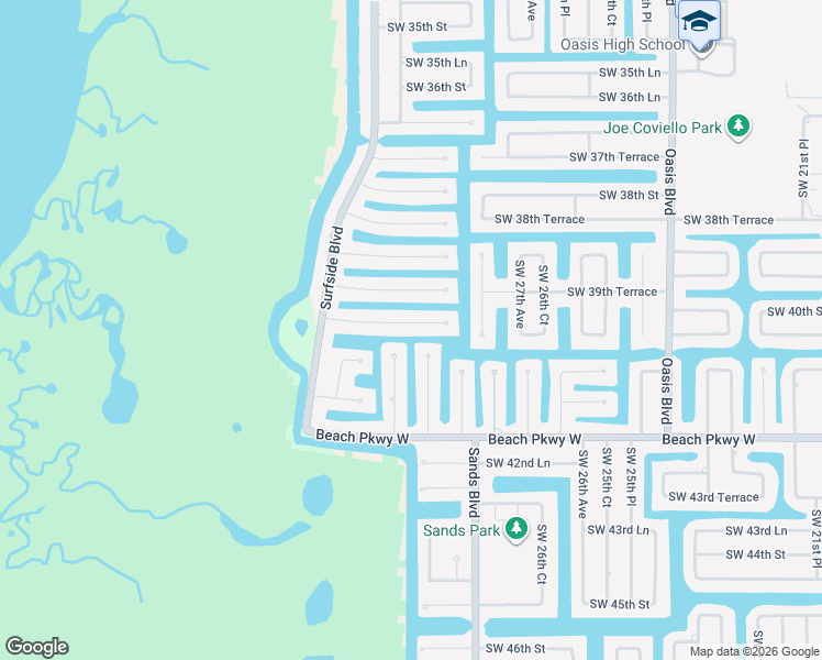 map of restaurants, bars, coffee shops, grocery stores, and more near 2810 Southwest 40th Street in Cape Coral