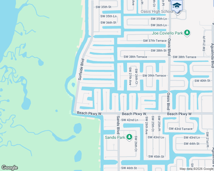 map of restaurants, bars, coffee shops, grocery stores, and more near 2810 Southwest 40th Street in Cape Coral