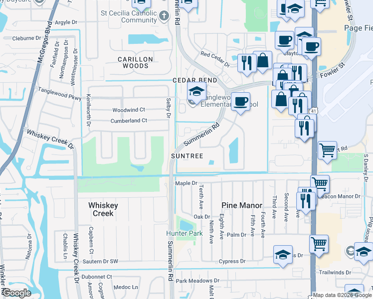 map of restaurants, bars, coffee shops, grocery stores, and more near 311 Summerlin Road in Fort Myers