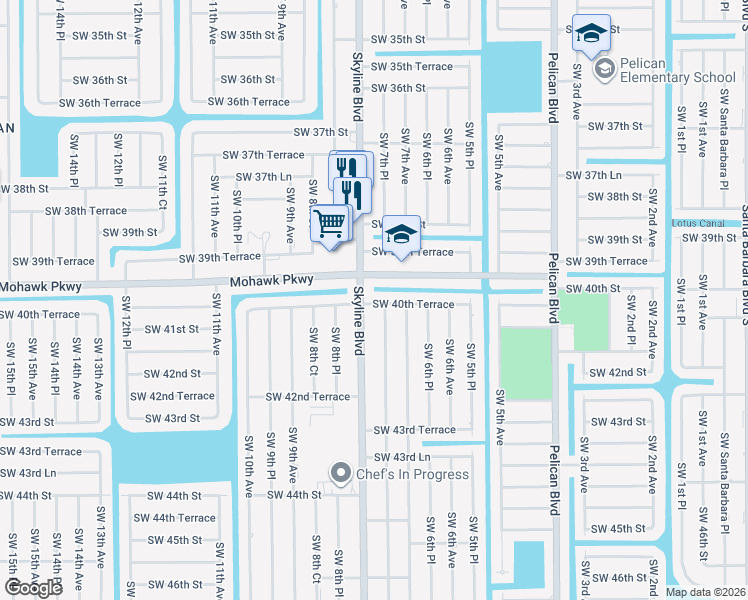 map of restaurants, bars, coffee shops, grocery stores, and more near 4020 Southwest 7th Place in Cape Coral