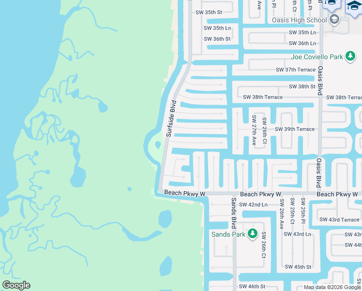 map of restaurants, bars, coffee shops, grocery stores, and more near 2926 Southwest 40th Street in Cape Coral