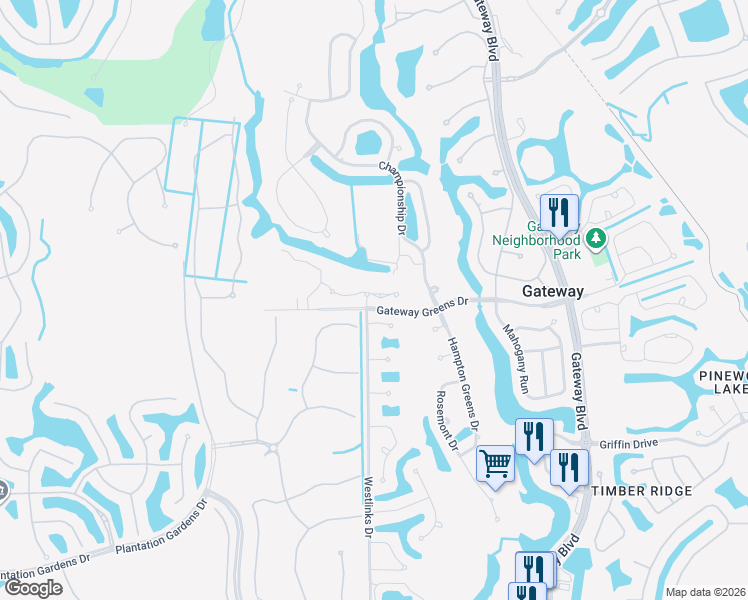 map of restaurants, bars, coffee shops, grocery stores, and more near 12030 Champions Green Way in Fort Myers
