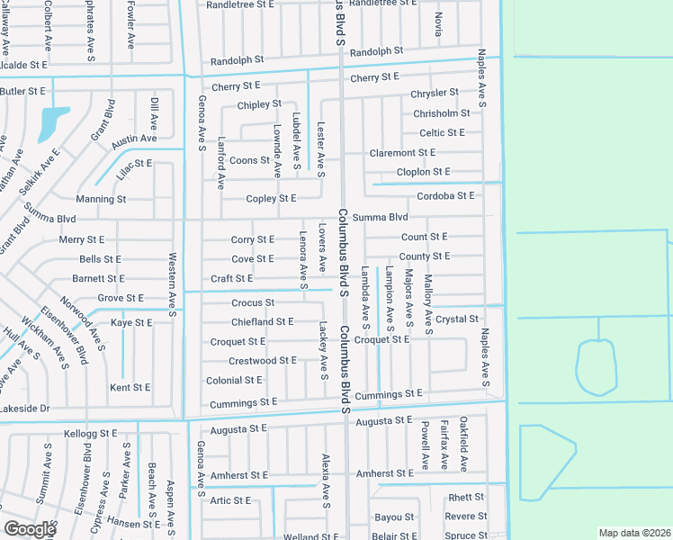 map of restaurants, bars, coffee shops, grocery stores, and more near 420 Columbus Boulevard South in Lehigh Acres
