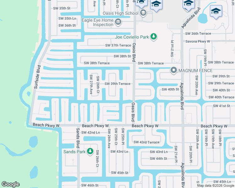 map of restaurants, bars, coffee shops, grocery stores, and more near 4013 Southwest 25th Court in Cape Coral