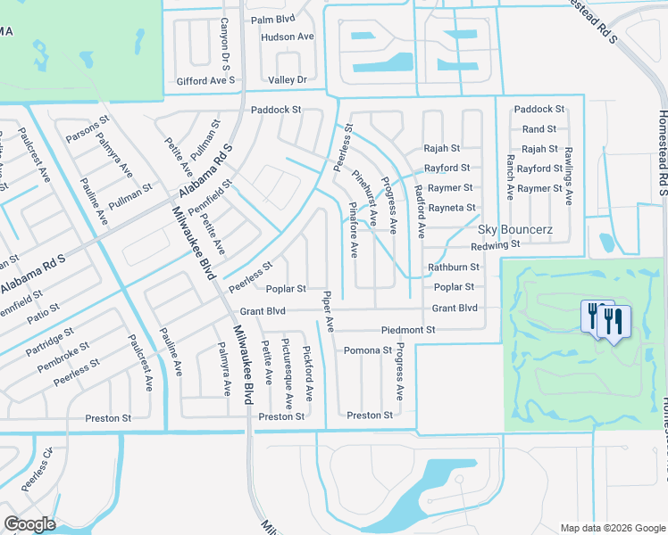 map of restaurants, bars, coffee shops, grocery stores, and more near 366 Piper Avenue in Lehigh Acres
