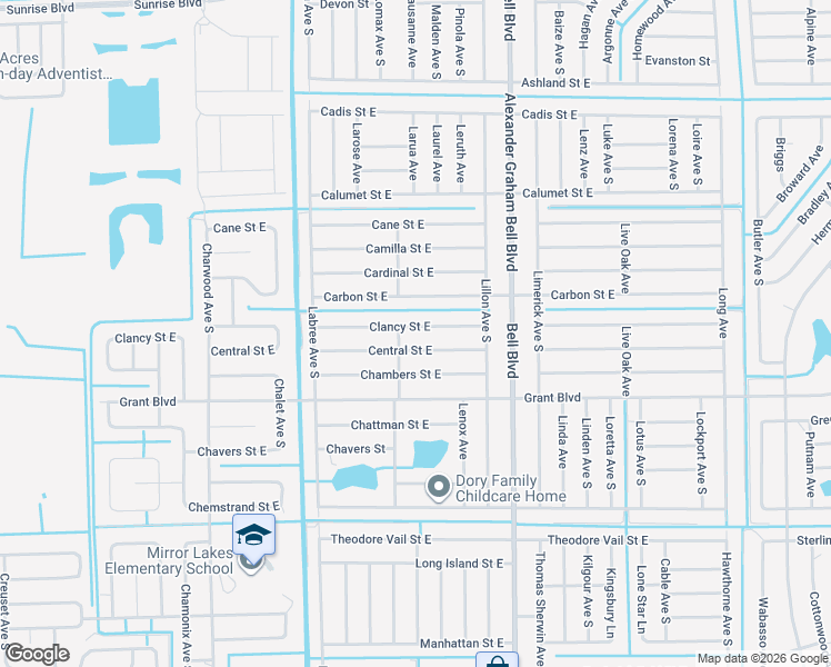 map of restaurants, bars, coffee shops, grocery stores, and more near 741 Central Street East in Lehigh Acres