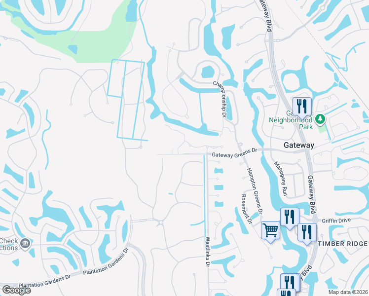 map of restaurants, bars, coffee shops, grocery stores, and more near 11835 Gateway Greens Drive in Fort Myers