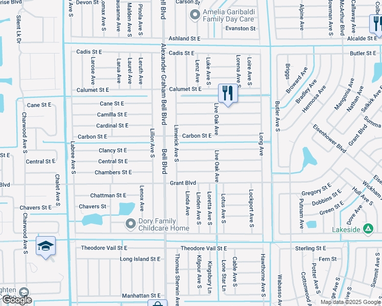 map of restaurants, bars, coffee shops, grocery stores, and more near 828 Chezy Street East in Lehigh Acres