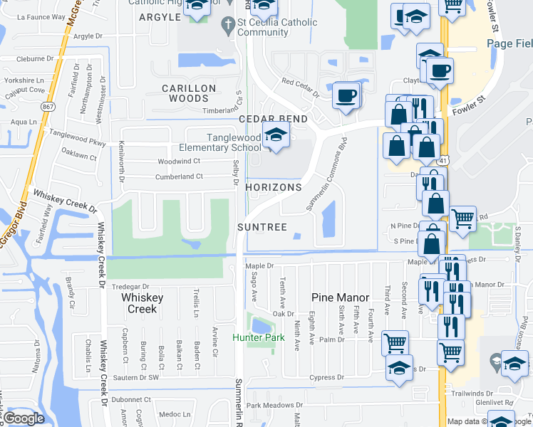 map of restaurants, bars, coffee shops, grocery stores, and more near 5303 Summerlin Road in Fort Myers