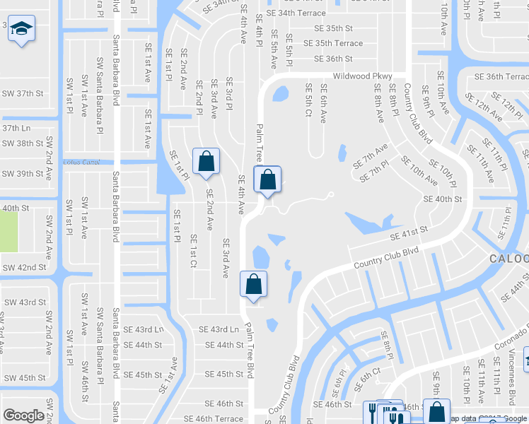 map of restaurants, bars, coffee shops, grocery stores, and more near 4005 Palm Tree Boulevard in Cape Coral