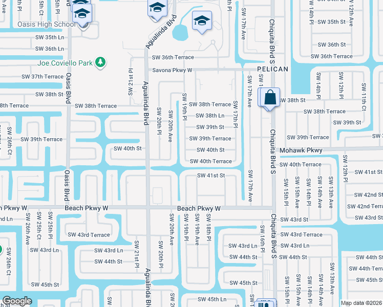 map of restaurants, bars, coffee shops, grocery stores, and more near 1915 Southwest 40th Terrace in Cape Coral