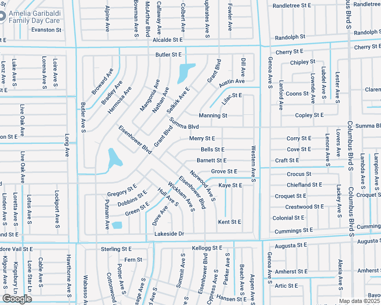 map of restaurants, bars, coffee shops, grocery stores, and more near 1038 Bells Street East in Lehigh Acres