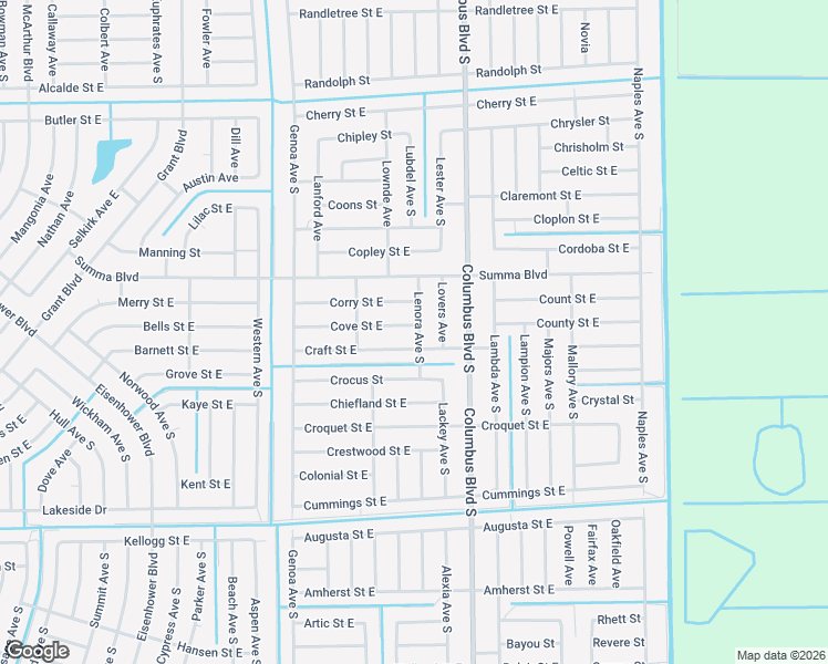map of restaurants, bars, coffee shops, grocery stores, and more near 421 Lenora Avenue South in Lehigh Acres