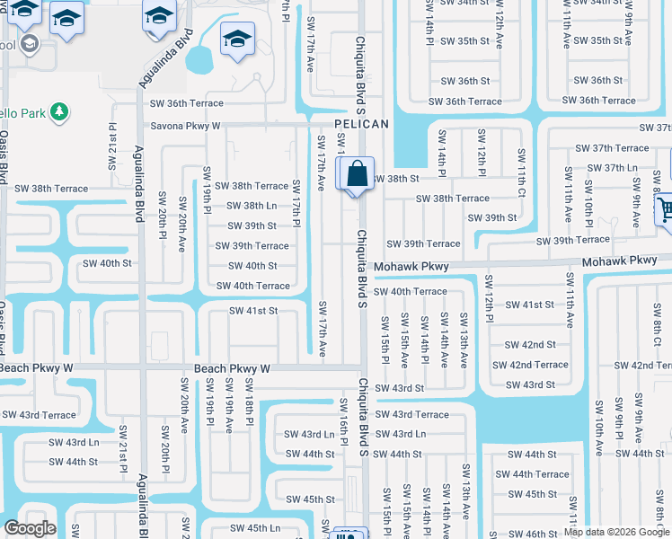 map of restaurants, bars, coffee shops, grocery stores, and more near 4008 Southwest 16th Place in Cape Coral