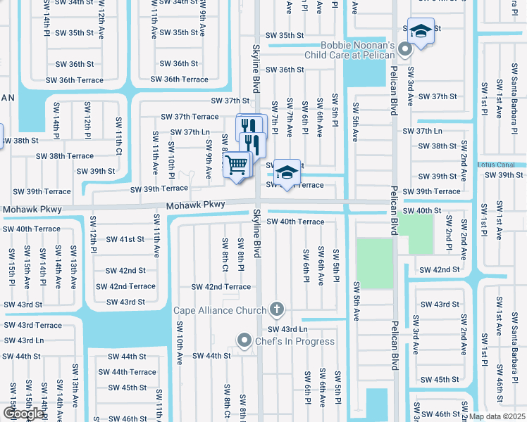map of restaurants, bars, coffee shops, grocery stores, and more near 4020 Southwest 7th Place in Cape Coral