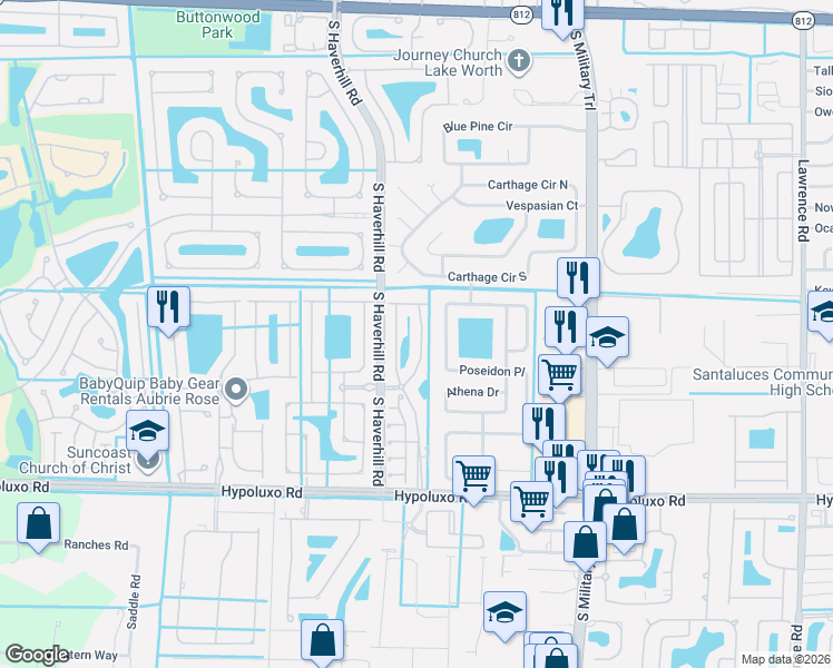 map of restaurants, bars, coffee shops, grocery stores, and more near 6832 Hendry Drive in Lake Worth