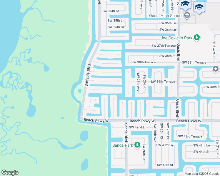 map of restaurants, bars, coffee shops, grocery stores, and more near 2810 Southwest 40th Street in Cape Coral