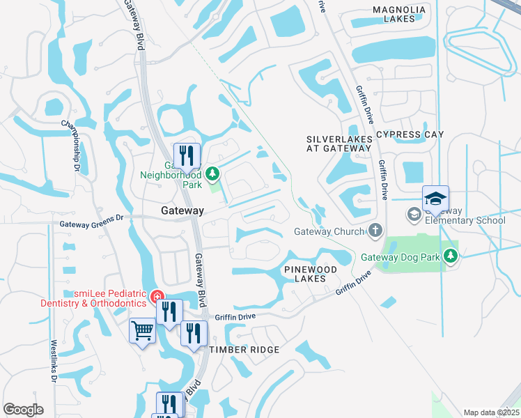 map of restaurants, bars, coffee shops, grocery stores, and more near 11412 Waterford Village Drive in Fort Myers