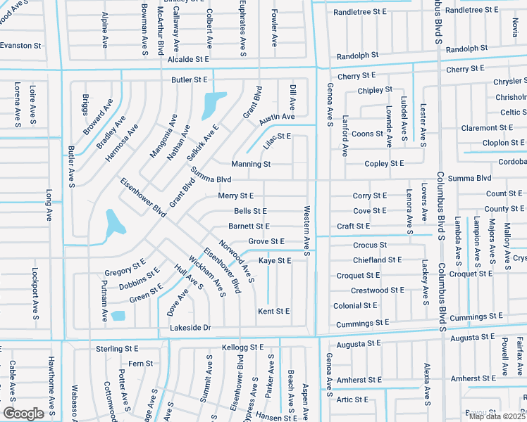 map of restaurants, bars, coffee shops, grocery stores, and more near 1063 Bells Street East in Lehigh Acres