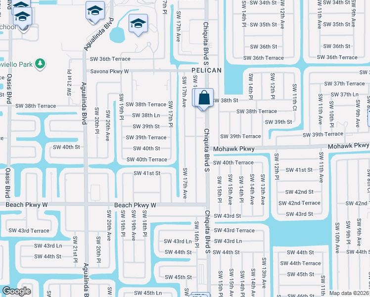 map of restaurants, bars, coffee shops, grocery stores, and more near 4015 Southwest 17th Place in Cape Coral