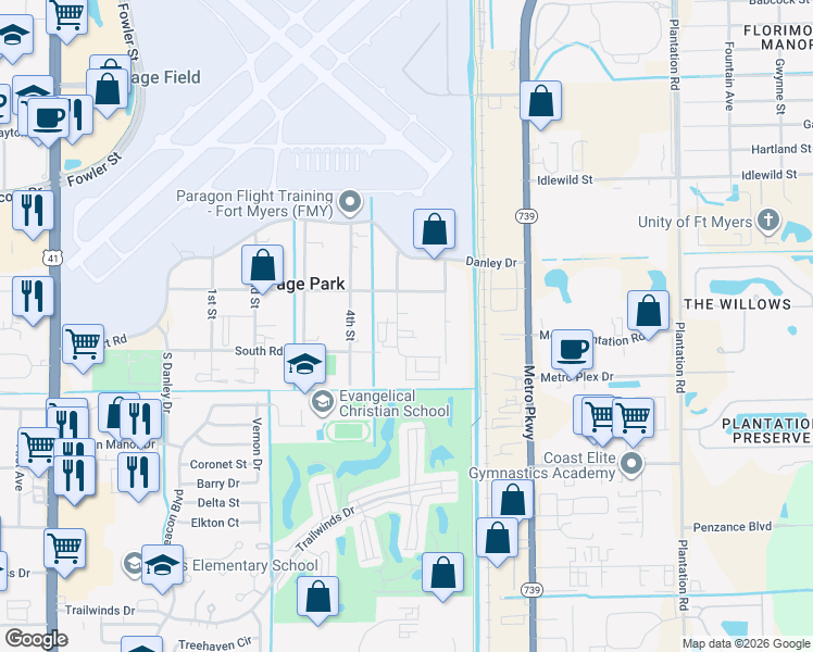 map of restaurants, bars, coffee shops, grocery stores, and more near 122 5th Street in Fort Myers