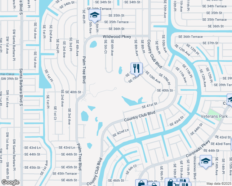 map of restaurants, bars, coffee shops, grocery stores, and more near 4015 Palm Tree Boulevard in Cape Coral