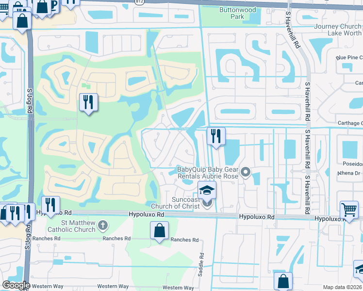 map of restaurants, bars, coffee shops, grocery stores, and more near 6680 Green Island Circle in Lake Worth