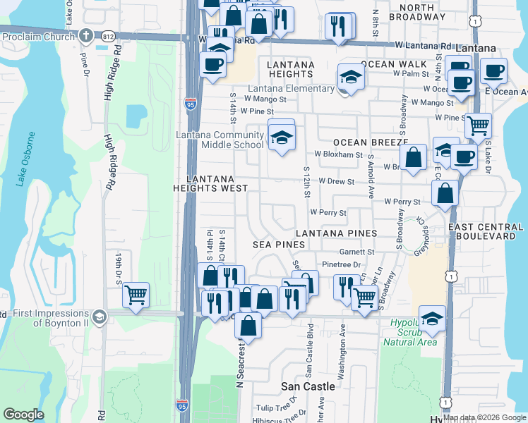 map of restaurants, bars, coffee shops, grocery stores, and more near 725 Palama Way in Lantana