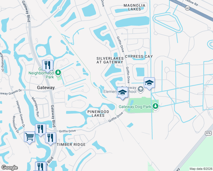 map of restaurants, bars, coffee shops, grocery stores, and more near 13010 Lake Meadow Drive in Fort Myers