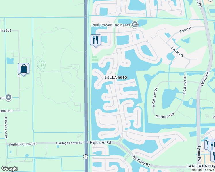 map of restaurants, bars, coffee shops, grocery stores, and more near 9736 Via Verga Street in Lake Worth