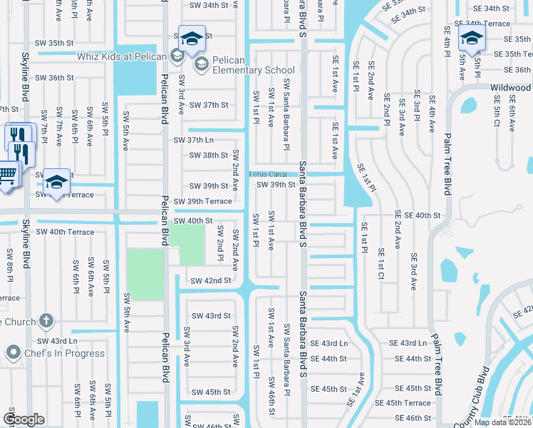 map of restaurants, bars, coffee shops, grocery stores, and more near 3918 Southwest 1st Avenue in Cape Coral
