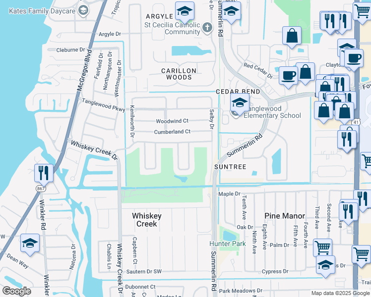 map of restaurants, bars, coffee shops, grocery stores, and more near 5302 Shalley Circle East in Fort Myers