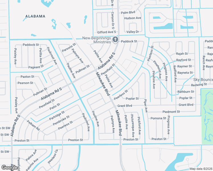 map of restaurants, bars, coffee shops, grocery stores, and more near 135 Milwaukee Boulevard in Lehigh Acres