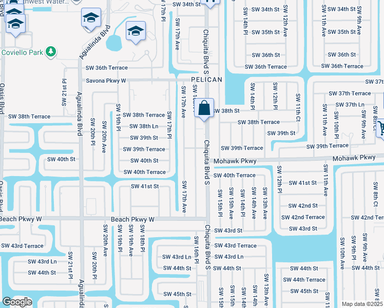 map of restaurants, bars, coffee shops, grocery stores, and more near 3926 Southwest 16th Place in Cape Coral