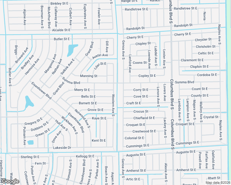 map of restaurants, bars, coffee shops, grocery stores, and more near 407 Western Avenue South in Lehigh Acres