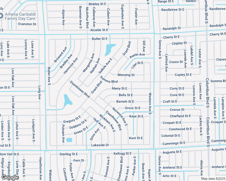 map of restaurants, bars, coffee shops, grocery stores, and more near 1038 Merry Street East in Lehigh Acres