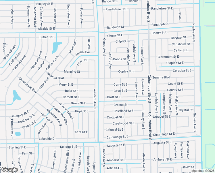 map of restaurants, bars, coffee shops, grocery stores, and more near 1110 Corry Street East in Lehigh Acres
