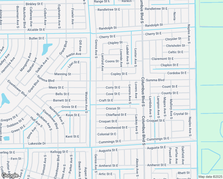 map of restaurants, bars, coffee shops, grocery stores, and more near 1122 Corry Street East in Lehigh Acres