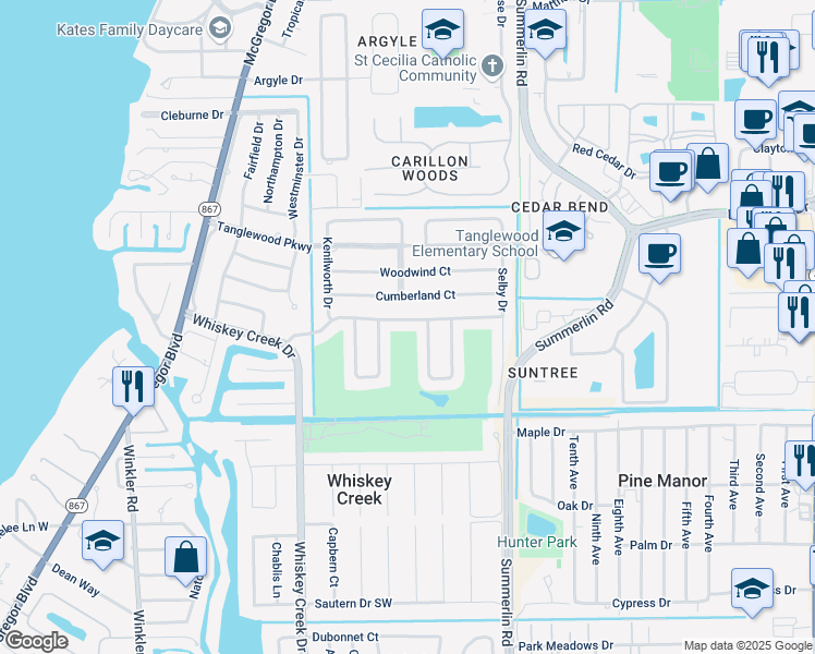 map of restaurants, bars, coffee shops, grocery stores, and more near 1526 Reynard Drive in Fort Myers