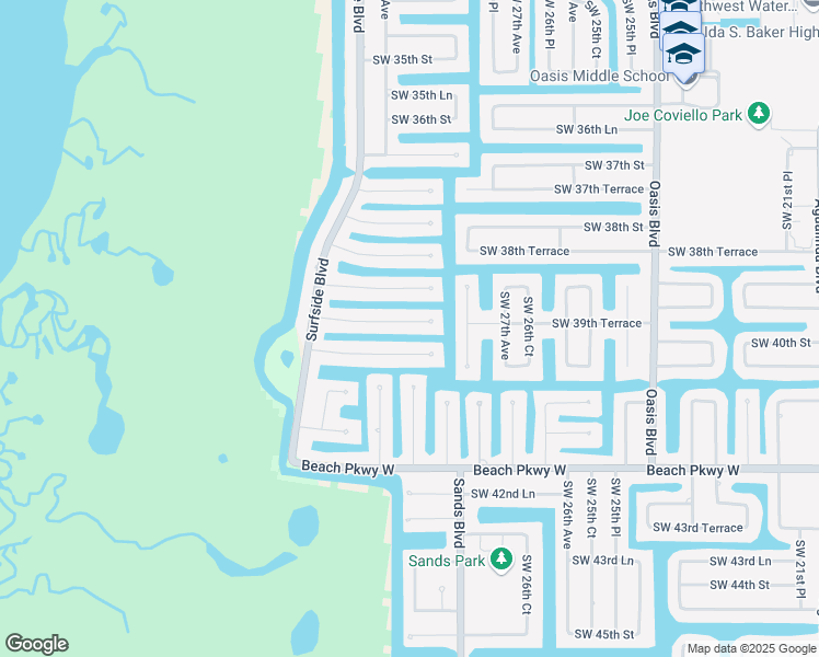map of restaurants, bars, coffee shops, grocery stores, and more near 2814 Southwest 39th Terrace in Cape Coral