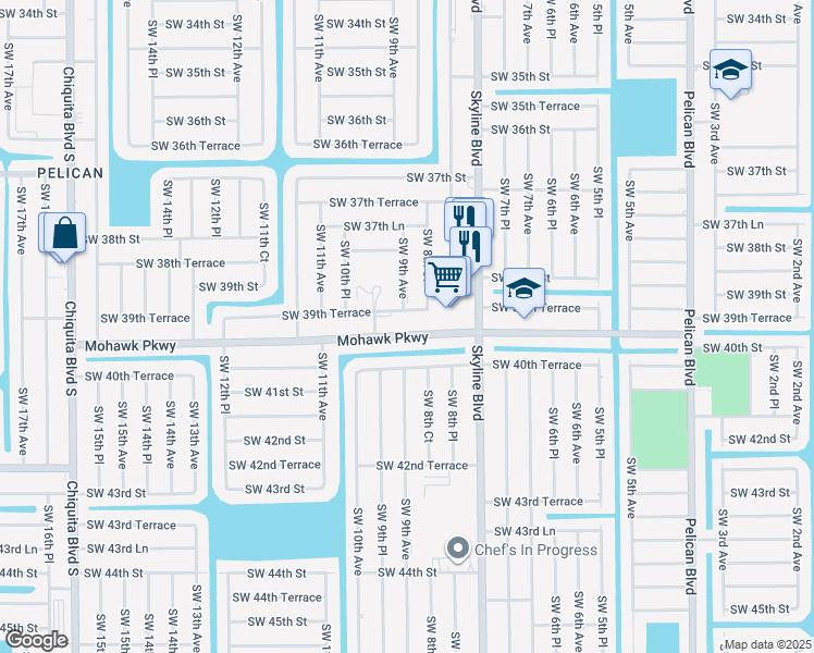 map of restaurants, bars, coffee shops, grocery stores, and more near 841 Mohawk Parkway in Cape Coral