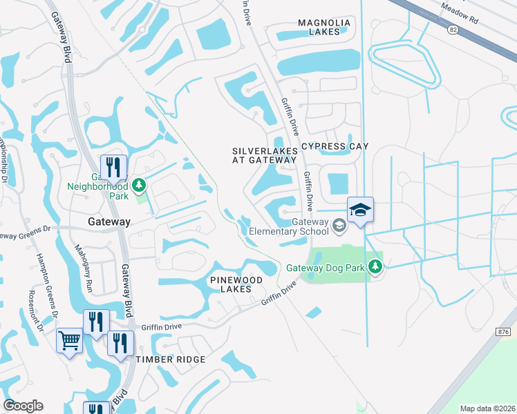 map of restaurants, bars, coffee shops, grocery stores, and more near 13010 Lake Meadow Drive in Fort Myers