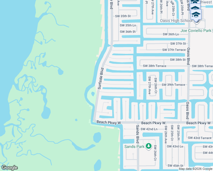 map of restaurants, bars, coffee shops, grocery stores, and more near 2924 Southwest 39th Terrace in Cape Coral