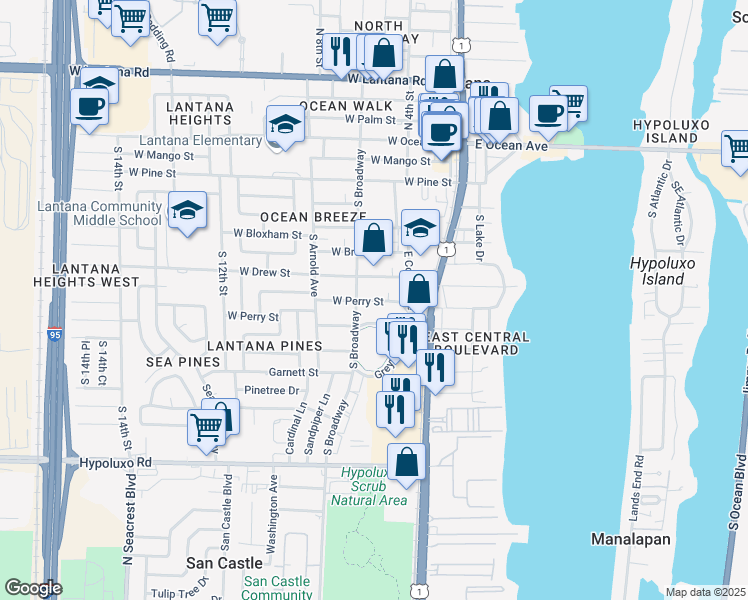 map of restaurants, bars, coffee shops, grocery stores, and more near in Lantana