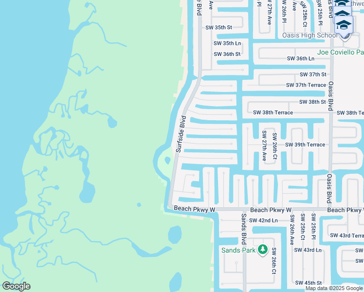 map of restaurants, bars, coffee shops, grocery stores, and more near 2936 Southwest 39th Terrace in Cape Coral