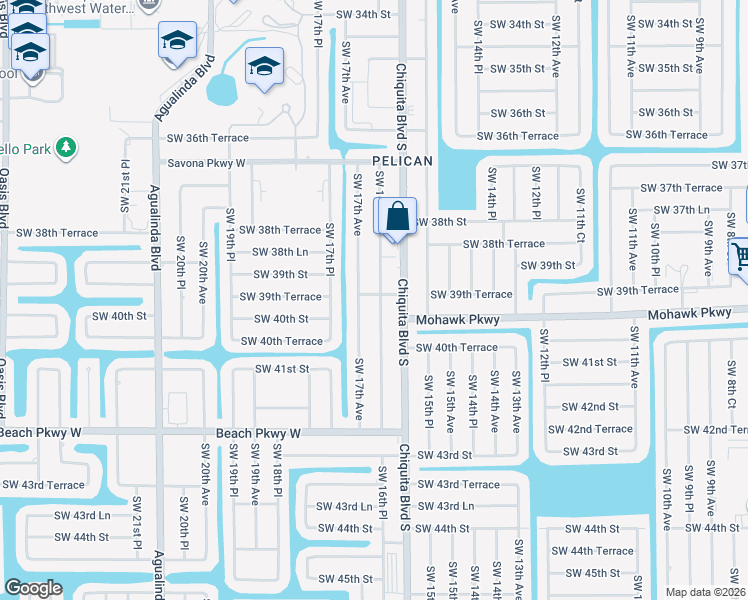 map of restaurants, bars, coffee shops, grocery stores, and more near 3926 Southwest 16th Place in Cape Coral