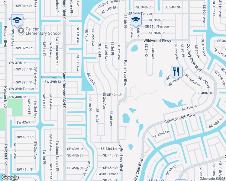 map of restaurants, bars, coffee shops, grocery stores, and more near 3925 Southeast 2nd Place in Cape Coral