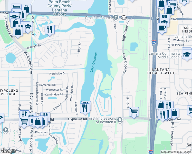map of restaurants, bars, coffee shops, grocery stores, and more near 6575 Paul Mar Drive in Lake Worth